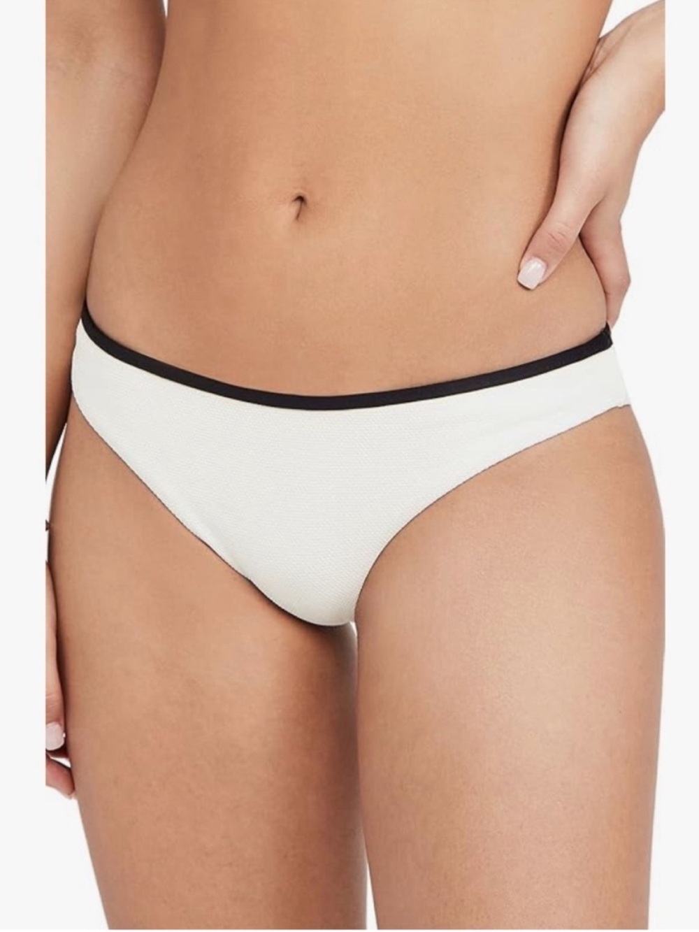 Eberjey Annia Textured Bikini Bottom XS NWT Ecru Black Trim Minimal Swim